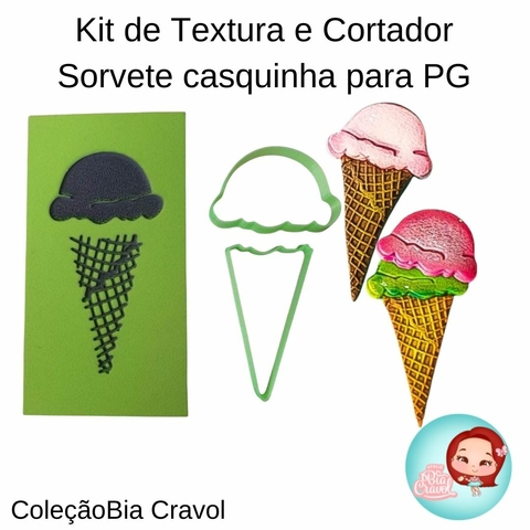 Kit de Textura e Cortador - Sorvete Casquinha para PG