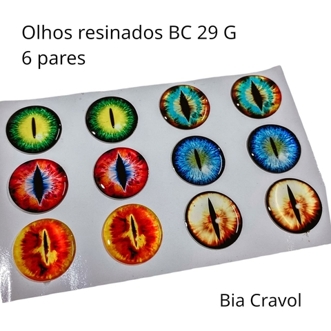 Olhos Resinados BC 29 - Tam G - 06 pares - Bia Cravol