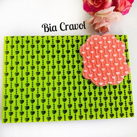 Textura de Emborrachado Mod 77 - Coração com Mini Poá - 10x15 cm