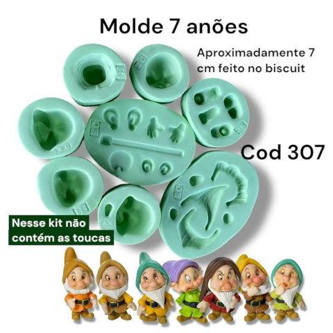 Molde de Silicone - Sete Anões da Branca de Neve (contem 8 moldes) - cod 307 - Bia Cravol