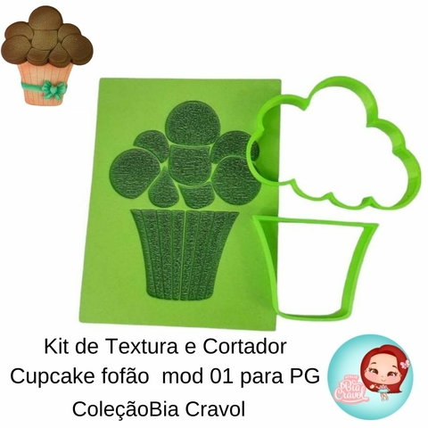 Kit de Textura e Cortador - Cupcake fofão - Mod 01 para PG