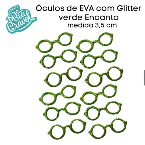Óculos de EVA com Glitter - Verde - Encanto- 3,5 cm - 12 unidades