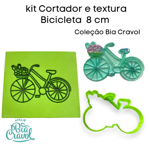 Kit de Cortador e Textura Bicicleta 8 cm - Coleção Bia Cravol