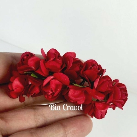 Mini Rosa de Papel pequena -cor vermelho- pct 12 unid