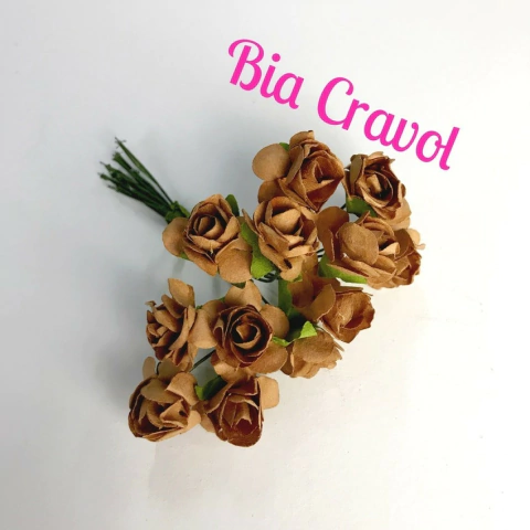 Mini Rosa de Papel pequena -cor Marrom - pct 12 unid