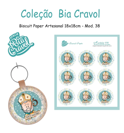 Biscuit Paper - Tag para Biscuit - Mod 38 - Santo Agostinho - Coleção Bia Cravol