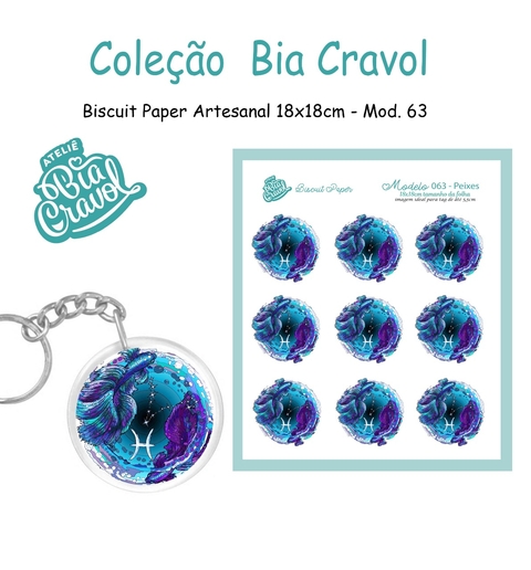 Biscuit Paper - Tag para Biscuit - Mod 63 - Peixes - Coleção Bia Cravol