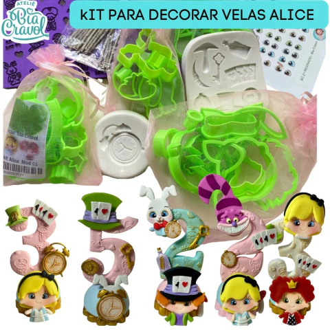 Kit para decorar Velas - Tema Alice - Coleção Bia Cravol