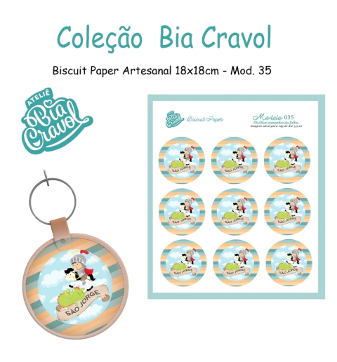 Biscuit Paper - Tag para Biscuit - Mod 35 - São Jorge - Coleção Bia Cravol
