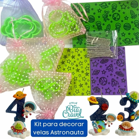 Kit para decorar velas de biscuit - Astronauta - Coleção Bia Cravol