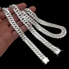 Corrente Duplo Grumet - 70cm 13mm Fecho Gaveta | Prata 925