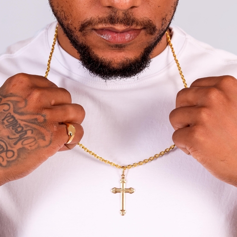 Corrente Cadeado 4mm + Pingente - Banho Ouro 18k