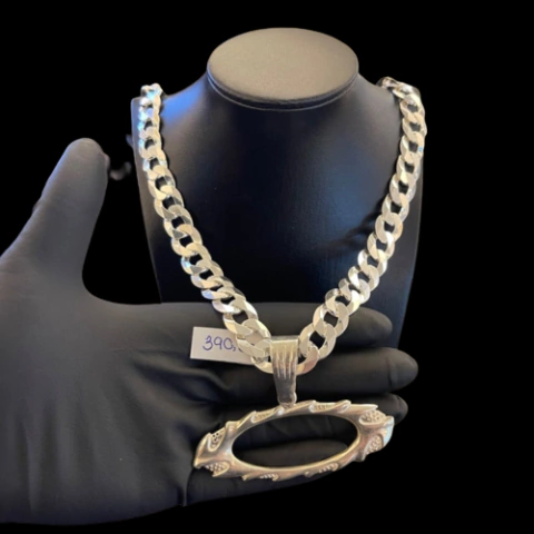 Corrente Grumet - 70cm 13mm + Pingente I Prata 925