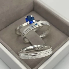 ALIANÇA 3MM (PEDRA AZUL) | PRATA 925 na internet