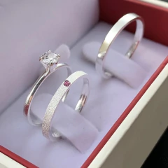 ALIANÇA 2MM (FOSCA E LISA C/ PEDRA ROSA CLARA) | PRATA 925 - comprar online