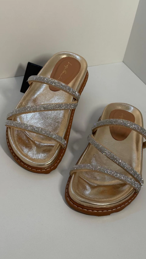 SANDÁLIA LUIZA BARCELOS RASTEIRA TIRAS CRISTAIS - DOURADO - buy online