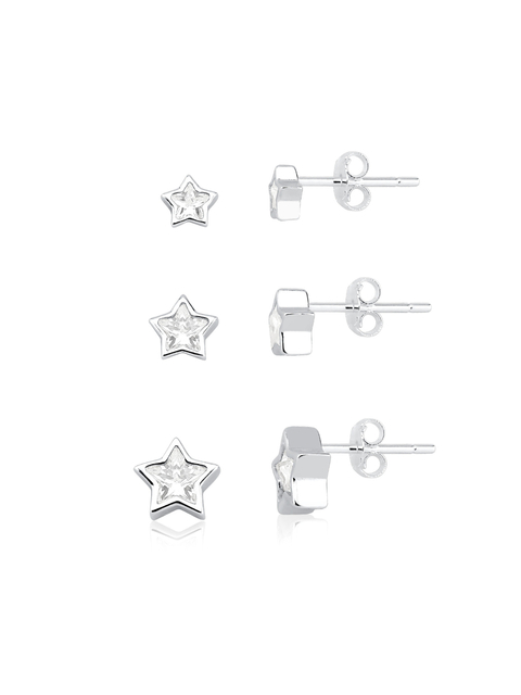 Trio de brincos prata 925 zircônias em formato de estrelas - comprar online