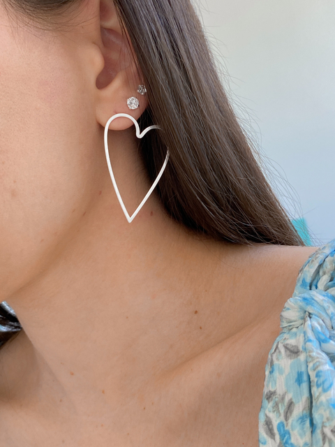 Brinco em prata 925 legítima coração grande vazado - comprar online