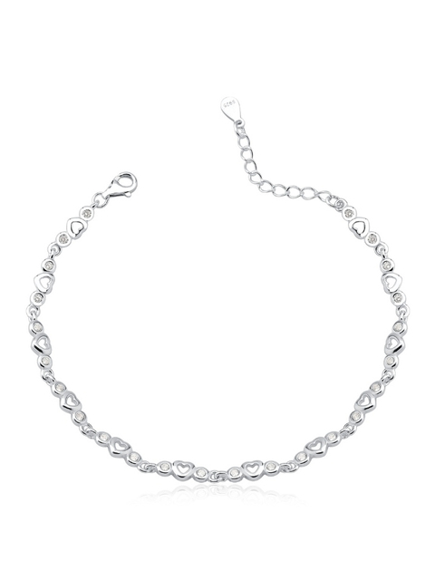 Pulseira feminina em prata 925 legítima com corações interligados e zircônias com cravação inglesa - comprar online