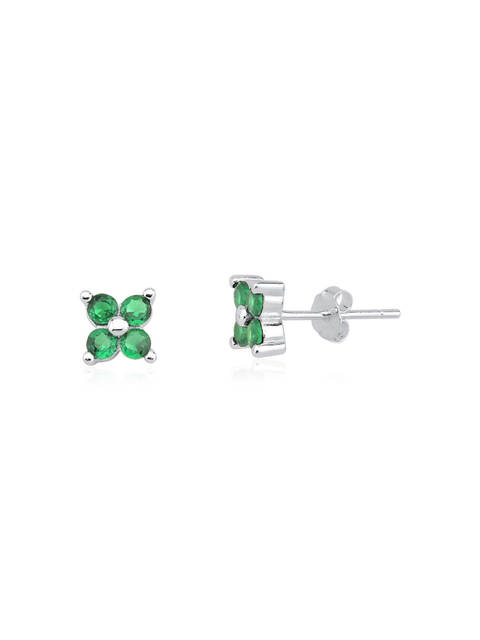 Brinco feminino pequeno 6mm flor em prata 925 legítima cravejado com zircônias na cor verde esmeralda