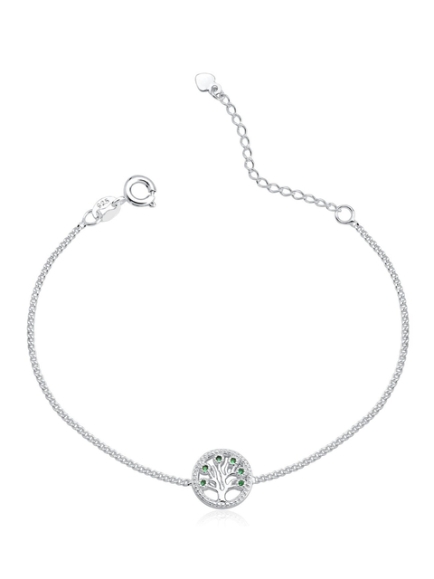 Pulseira feminina em prata 925 legítima árvore da vida cravejada com zircônias verdes grumet - comprar online