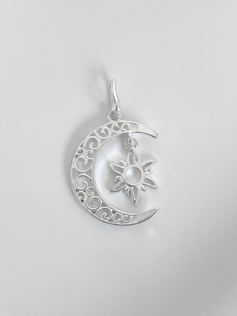 Pingente em prata 925 legítima lua e sol pendurado - comprar online
