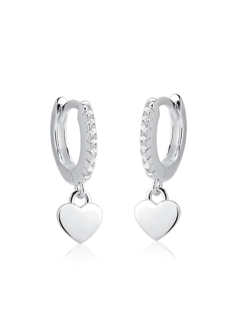 Argolinha de click em prata 925 cravejada com zircônias com pingente de coração pendurado brinco feminino cravejado - comprar online