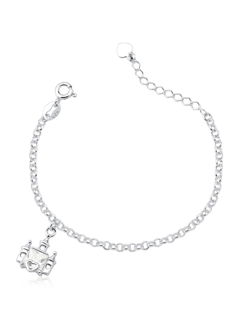Pulseira infantil em prata 925 elo português 12cm + 3cm com pingente de castelo - comprar online