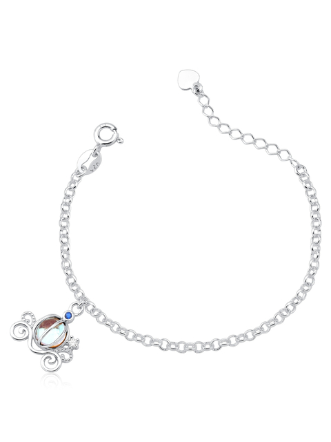 Pulseira infantil em prata 925 elo português 12cm + 3cm com pingente de carruagem com pedra colorida - comprar online