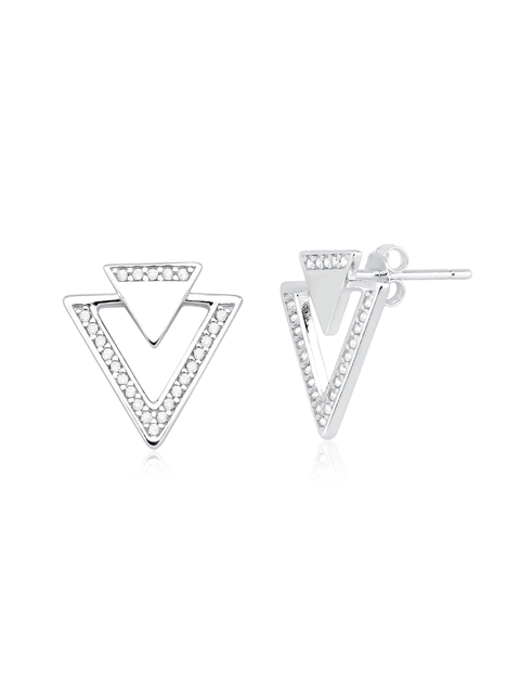 Brinco triângulos em prata 925 legítima minimalista geométrico cravejado com zircônias - comprar online