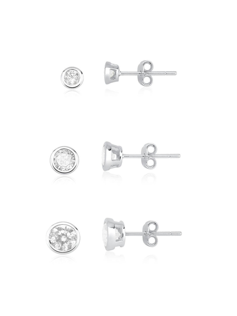 Trio kit de brincos de zircônia redondos em prata 925 cravação inglesa ponto de luz 4mm 5mm 6mm - comprar online