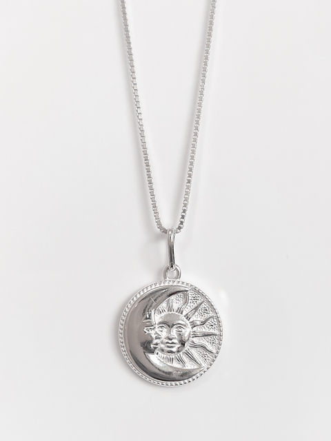 Colar Feminino em Prata 925 Legítima com Pingente Lua e Sol gargantilha Veneziana V15 - comprar online