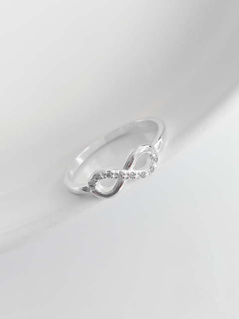 Anel feminino em prata 925 legítima infinito cravejado com zircônias minimalista e delicado - comprar online