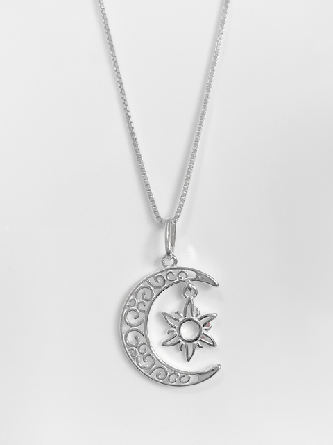 Colar Feminino em Prata 925 Legítima com Pingente de Lua e sol Veneziana V15 - comprar online