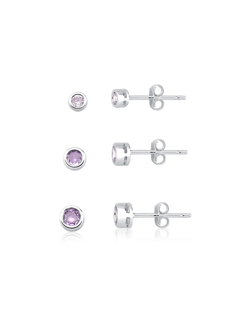 Trio de brincos prata 925 cravação inglesa zircônias lilás - comprar online