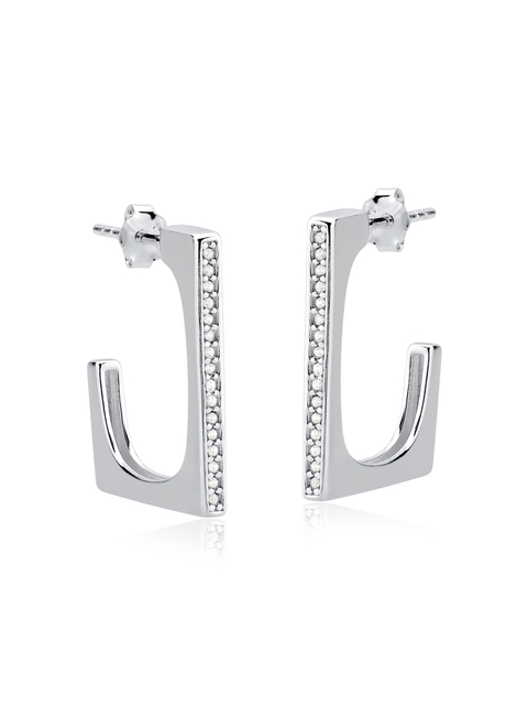 Brinco de argola aberta em prata 925 legítima grande quadrada cravejada com zircônias - comprar online