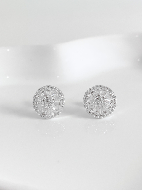 Brinco em prata 925 legítima 11mm estilo pizza redondo cravejado com zircônias