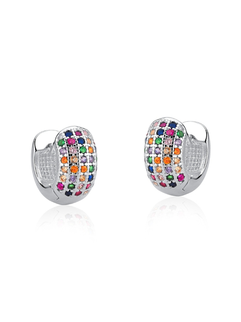 Brinco argolinha de click larga tamanho pequeno prata 925 cravejada com 5 fileiras de zircônias coloridas - comprar online