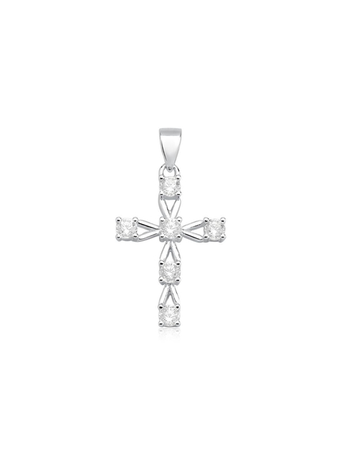 Pingente em prata 925 cruz cravejado com 6 zircônias maiores - comprar online