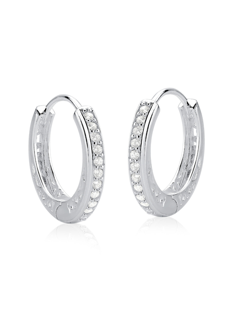 Brinco de argola de click grande em prata 925 cravejada com zircônias e laterais vazadas - comprar online