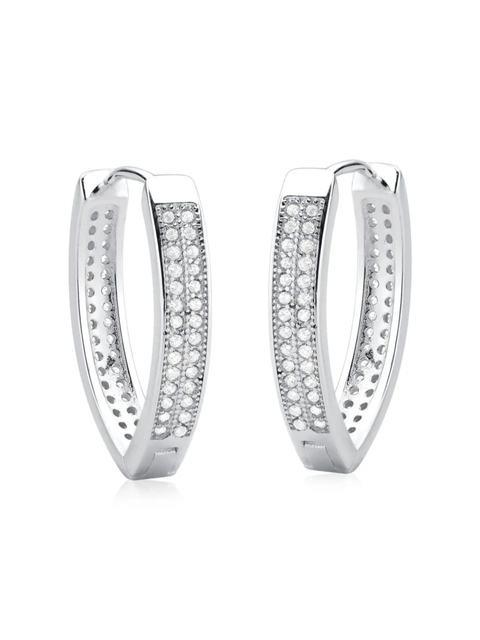 Brinco de argola de click em prata 925 grande oval cravejado com zircônias na frente e atrás - comprar online