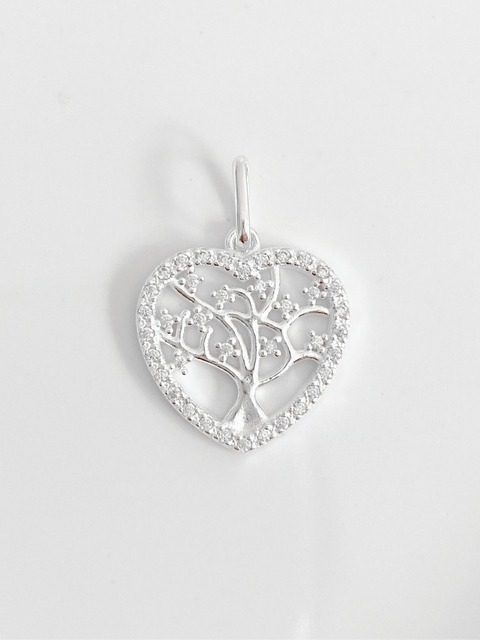 Pingente de coração em Prata 925 Legítima com Árvore da vida Cravejado com Zircônias cristal - comprar online