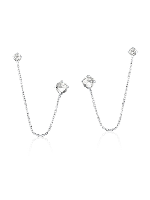 Par de Brincos duplo em prata 925 com zircônias de 6mm e 4mm + corrente - comprar online