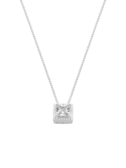 Colar feminino em Prata 925 legítima Zircônia quadrada cravejada com Zircônias ao redor veneziana V15 ponto de luz