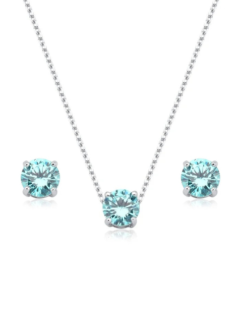 Conjunto Brinco e Colar em Prata 925 rodinada zircônia redonda 7mm azul turmalina de alta qualidade - comprar online