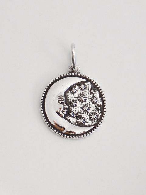Pingente medalha em prata 925 envelhecida legítima maciça lua e estrelas - comprar online