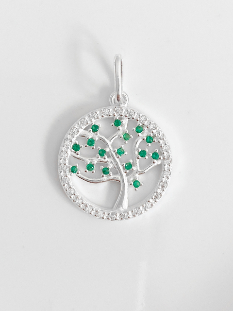 Pingente em Prata 925 Legítima Árvore da vida Cravejado com Zircônias verde esmeralda - comprar online