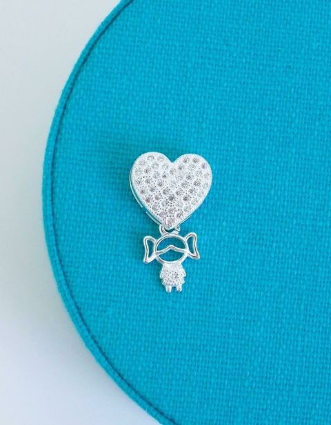 Pingente em prata 925 filha menina com coração galeria cravejado de zircônias - comprar online