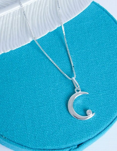 Colar Prata 925 lua com zircônia na ponta Veneziana V15 - comprar online