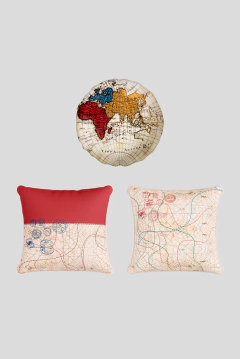 KIT 3 PEÇAS - 1 ALMOFADA REDONDA COM ENCHIMENTO E 2 CAPAS DE ALMOFADAS COLEÇÃO VIAGENS - loja online